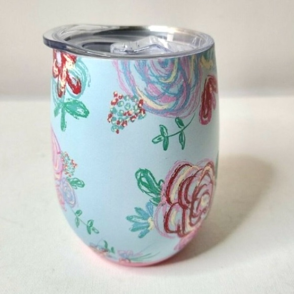 🎅🏻SALE Matilda Jane floral 11oz wine or drink tumbler in blues and pinks lid - Picture 7 of 14
